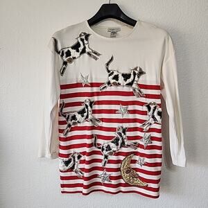 Whimsical Cow Jumps Over Moon Sequin Beaded M Top Bling Party Accessory Lady